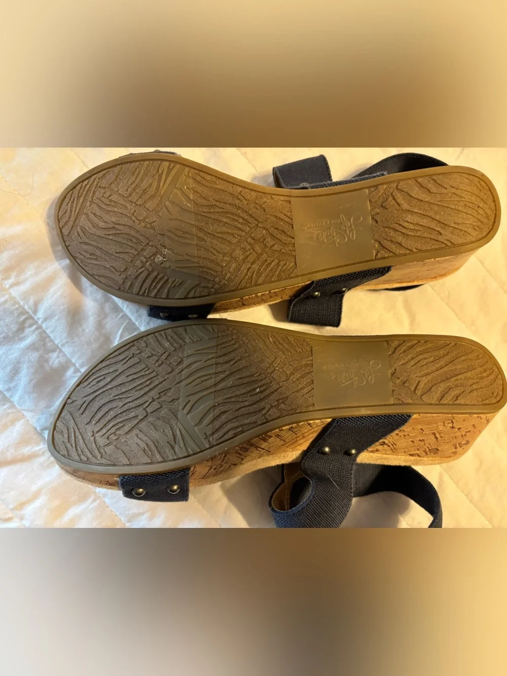 Life Stride Sandals Women Sz 9 Soft‎ Flex System Cork Wedge Heel Blue Strappy